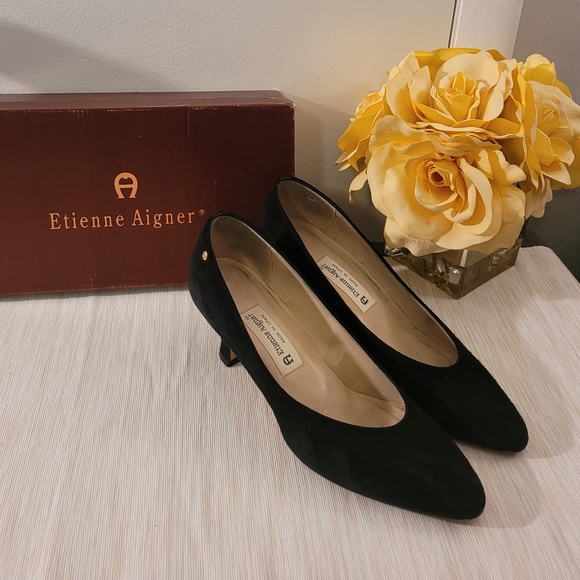 Vintage Etienne Aigner classic black suede pumps Priscilla - Picture 10 of 13
